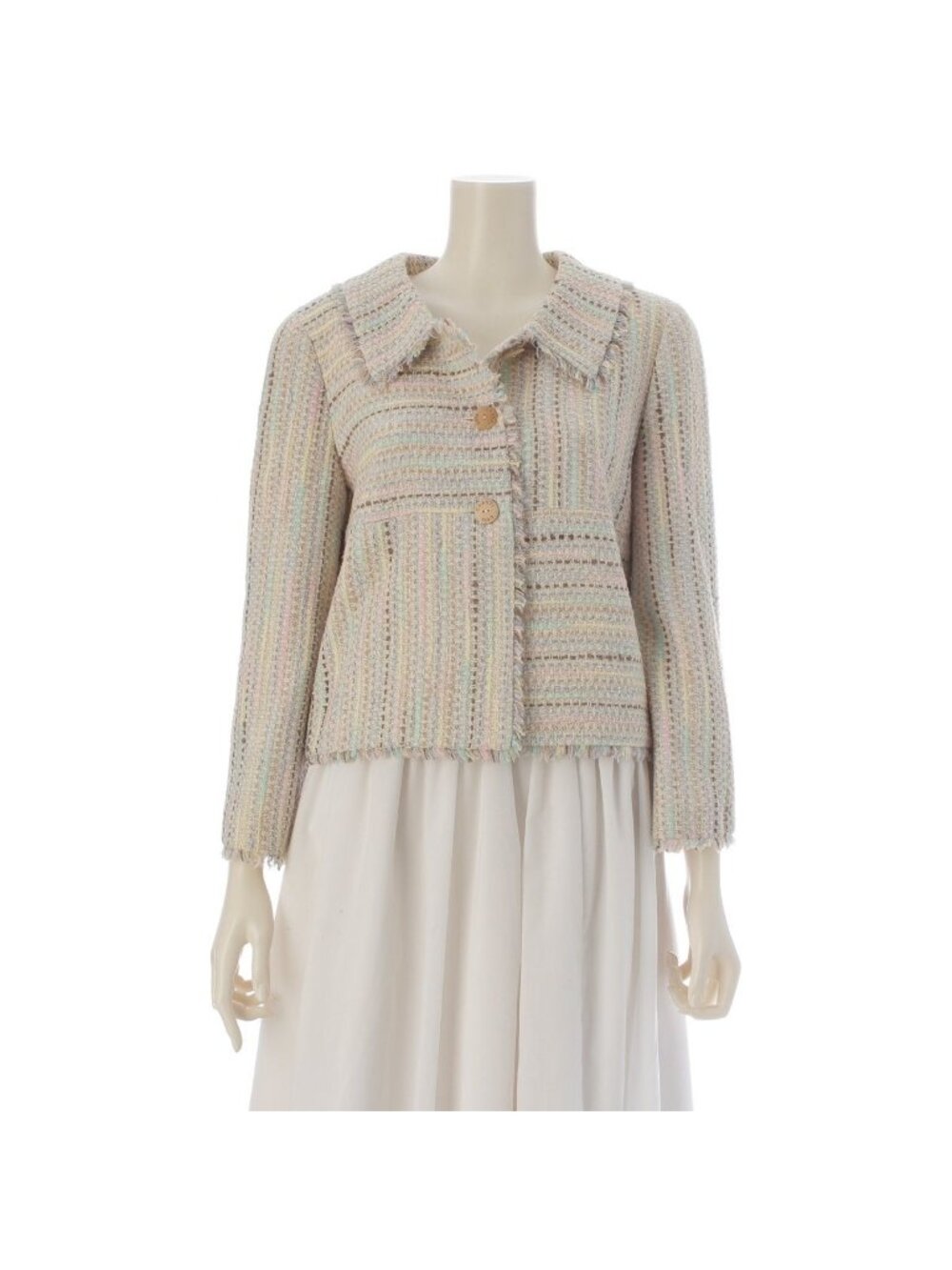 Chanel 00C Tweed Jacket Wood Button Multicolor 38